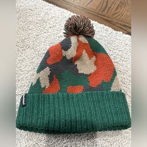 Patagonia Green and Orange Knit Pom-Pom Beanie